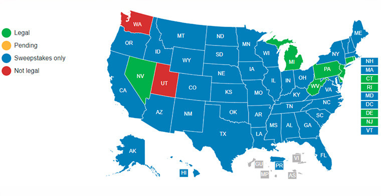 Estados Unidos: El mapa de la legalidad de los casinos online