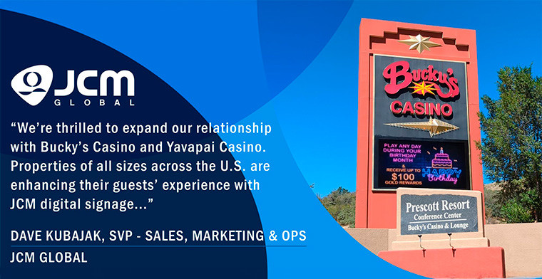 JCM Global Installs New Outdoor LED Marquee Signage at Bucky's Casino and Yavapai Casino