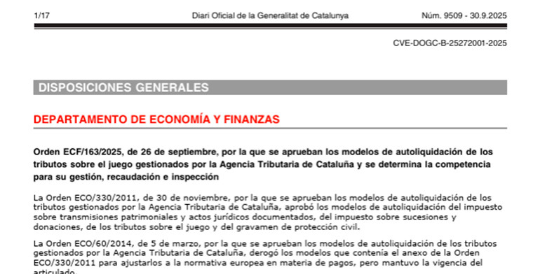 Cataluña unifica la regulación y modelos de autoliquidación de los tributos sobre el juego