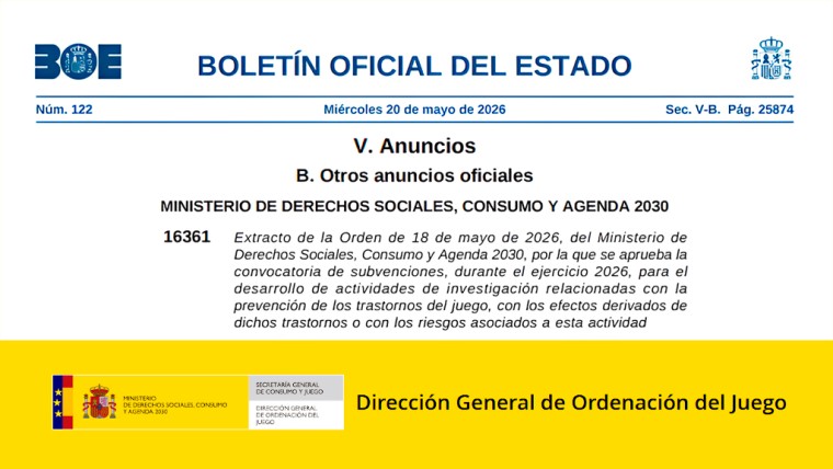 DGOJ informa que España abre convocatoria para investigar trastornos del juego en 2026