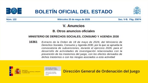 DGOJ informa que España abre convocatoria para investigar trastornos del juego en 2026