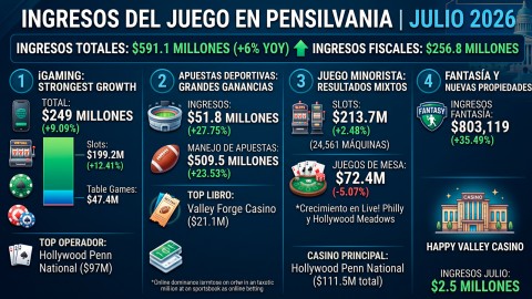 Pennsylvania Gaming Revenue Rises 6% to $591 Million in July 2026