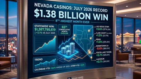 Nevada Casinos Report $1.38 B Win in July 2026, posting 8th-highest month
