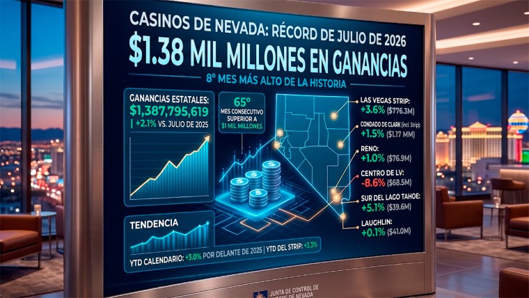 Casinos de Nevada: Julio registra cifras récord en ganancias